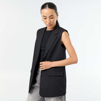 Long sleeveless jacket BLACK