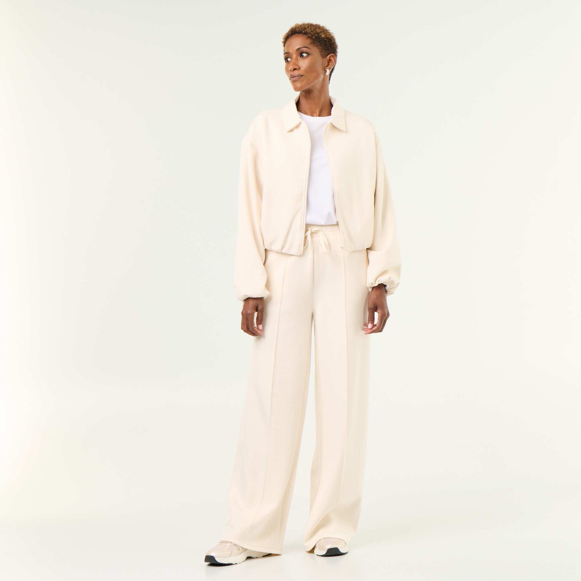 Collared Zip-Up Sweatshirt BEIGE