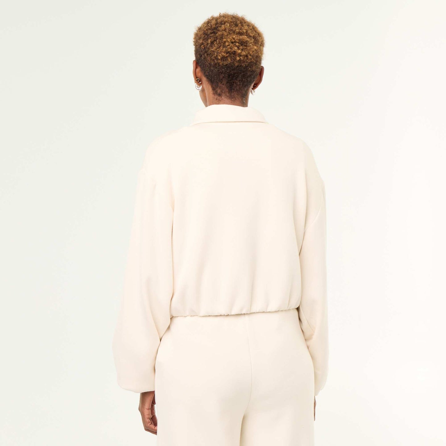 Collared Zip-Up Sweatshirt BEIGE