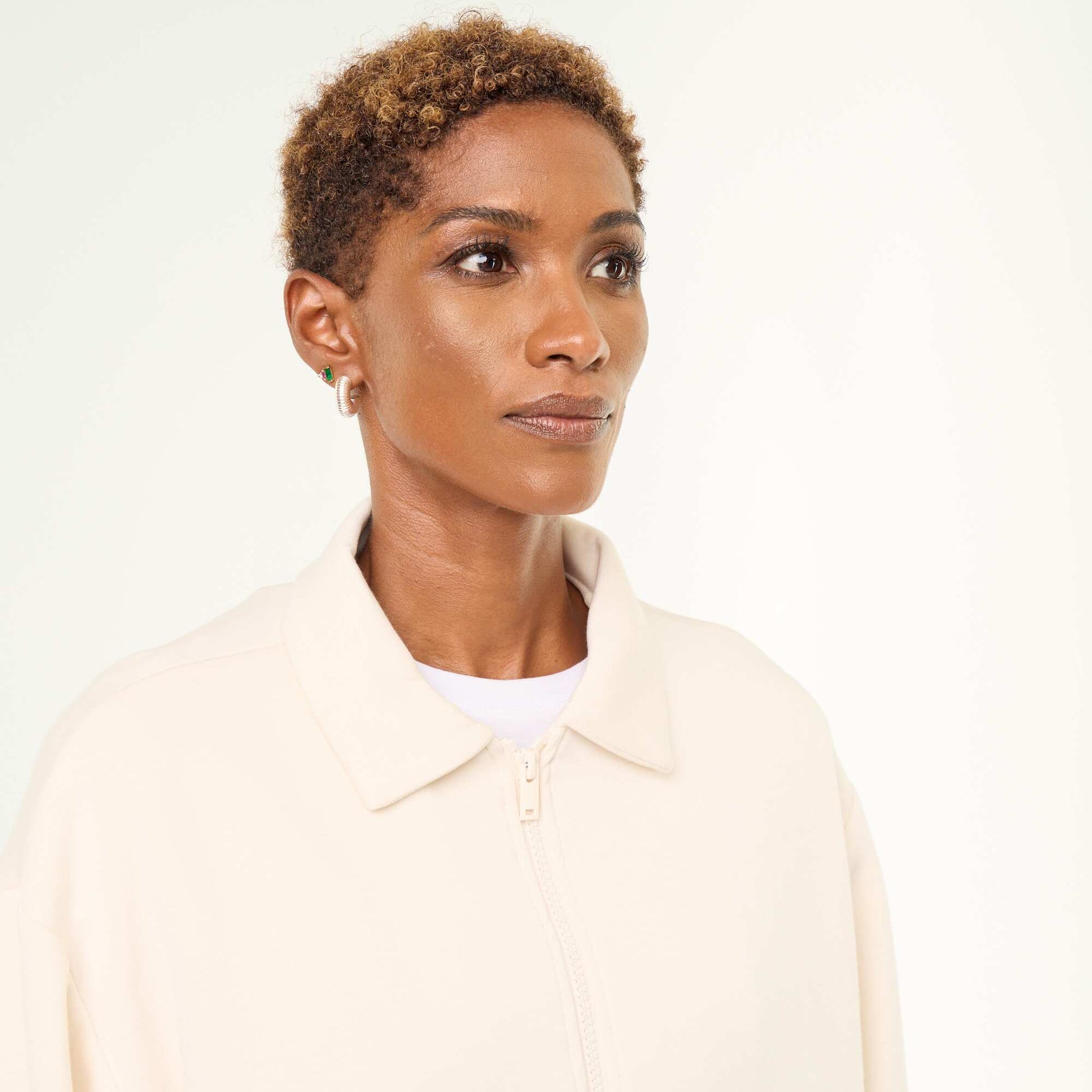 Collared Zip-Up Sweatshirt BEIGE