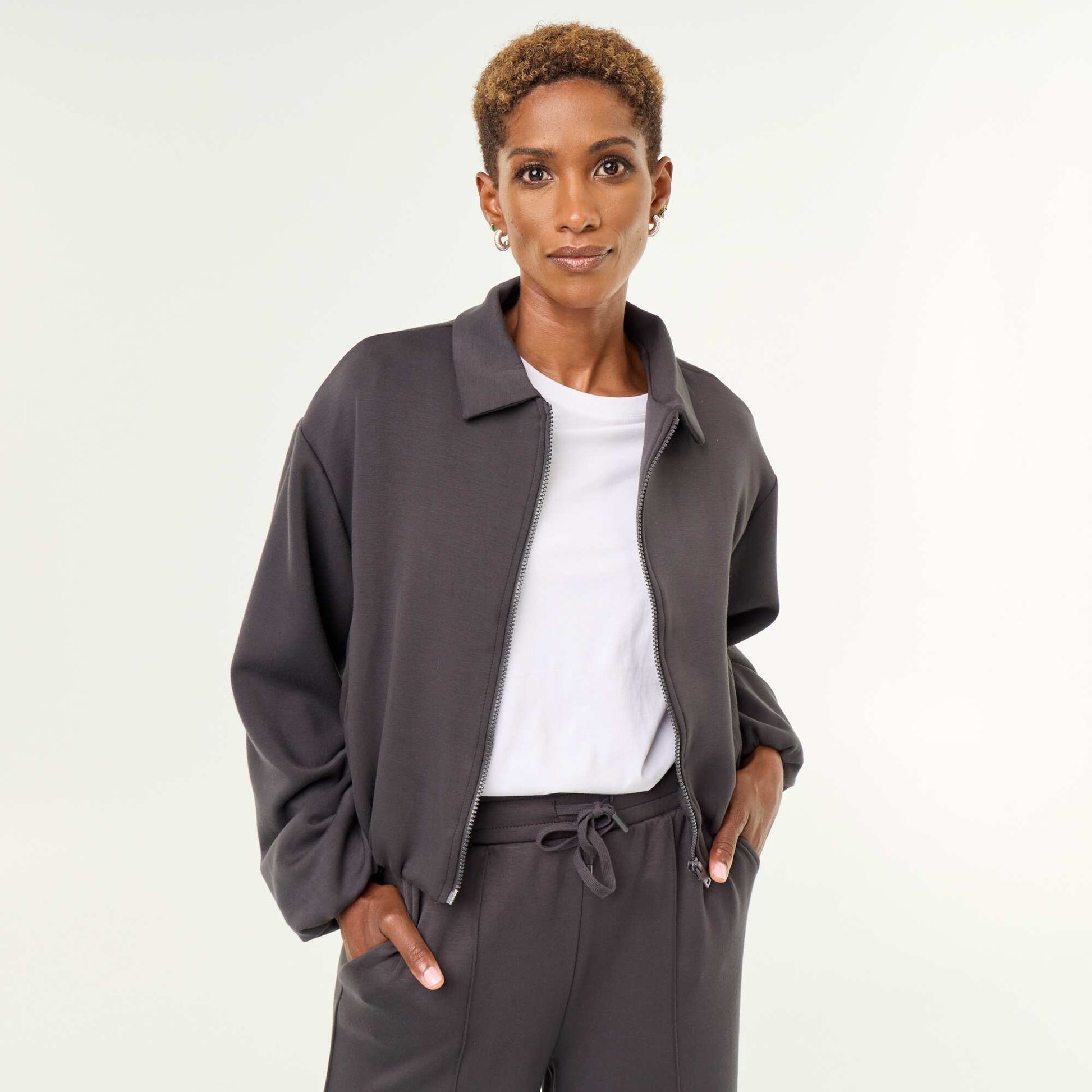 Collared Zip-Up Sweatshirt BLACK