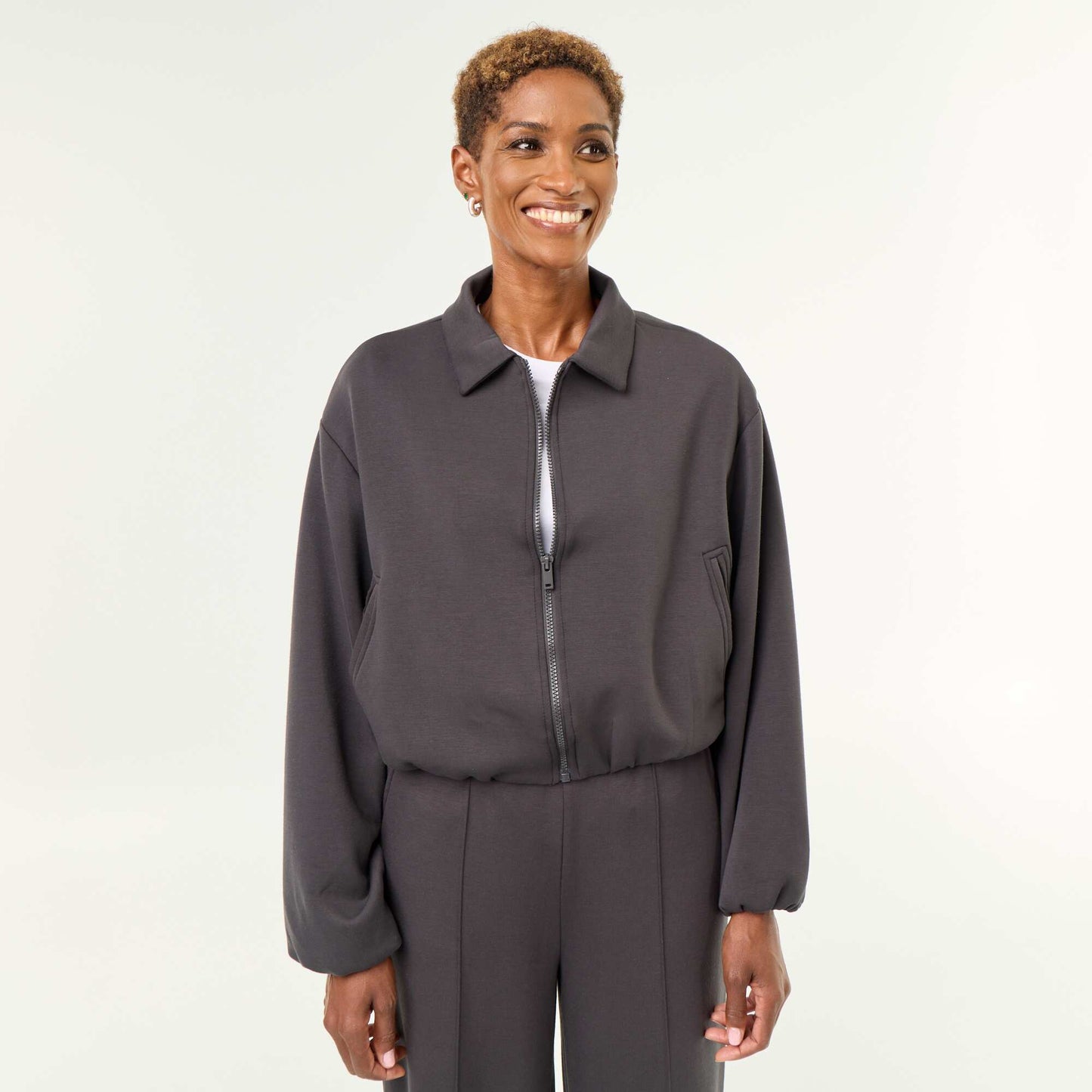 Collared Zip-Up Sweatshirt BLACK