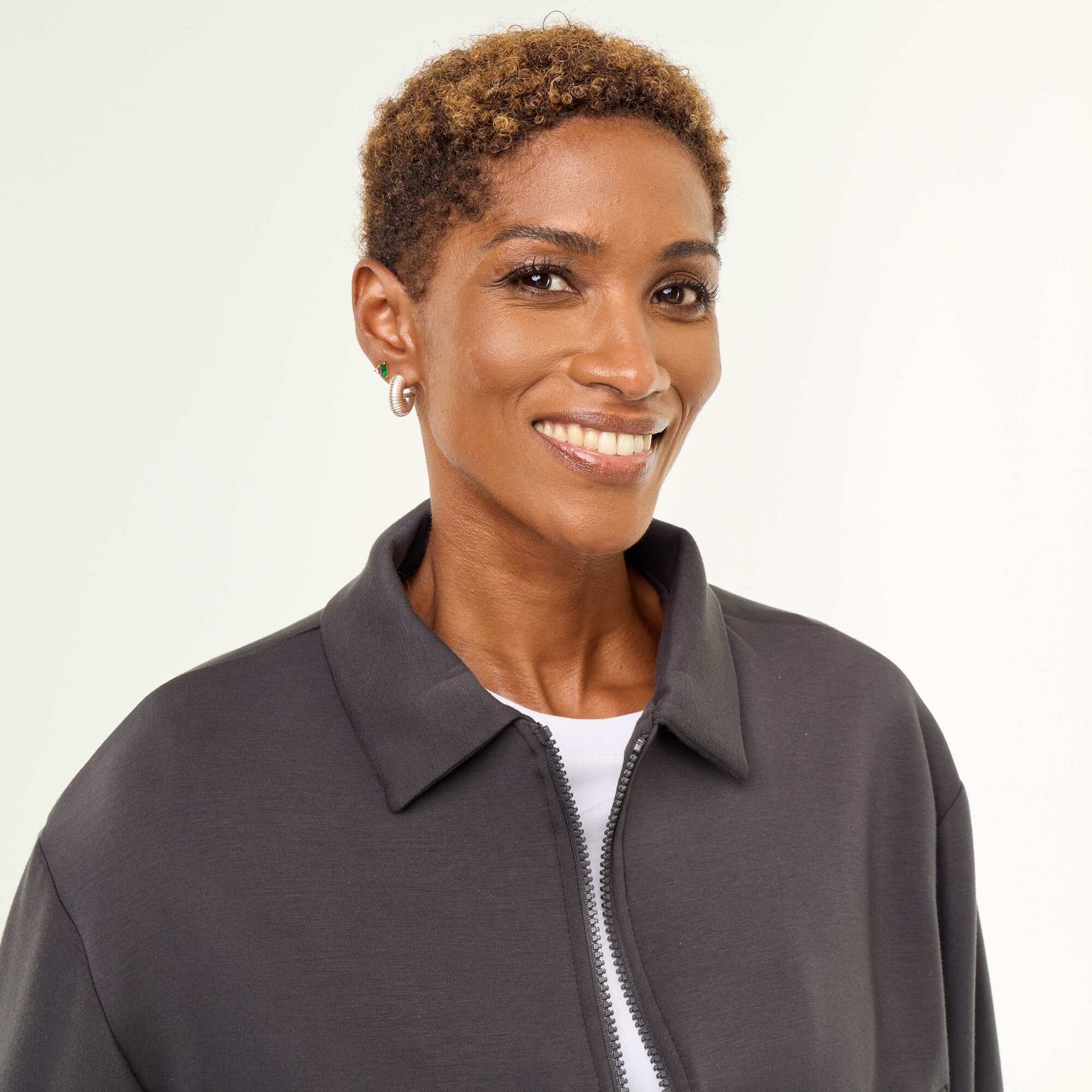 Collared Zip-Up Sweatshirt BLACK