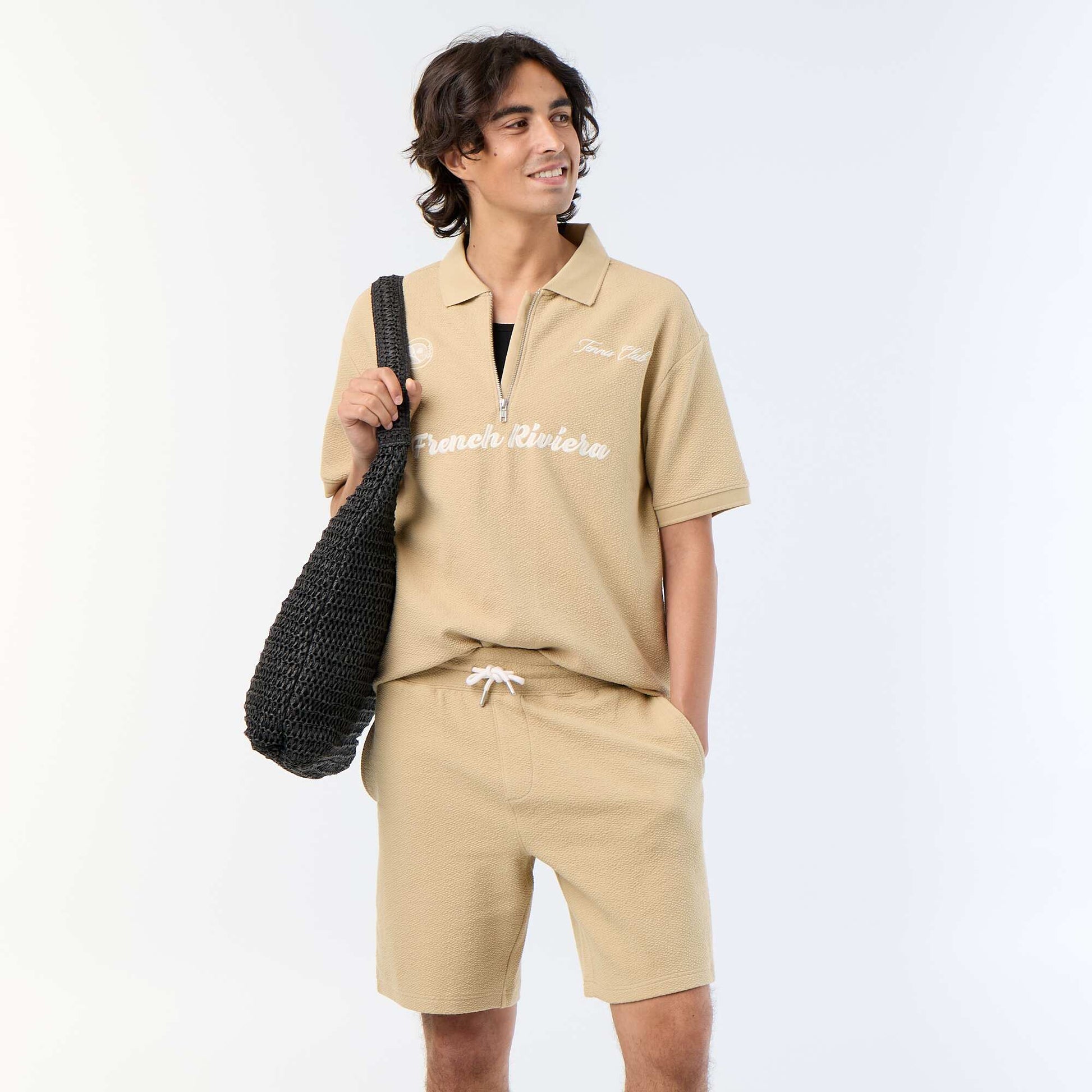 Solid Heavy Knit Shorts BEIGE