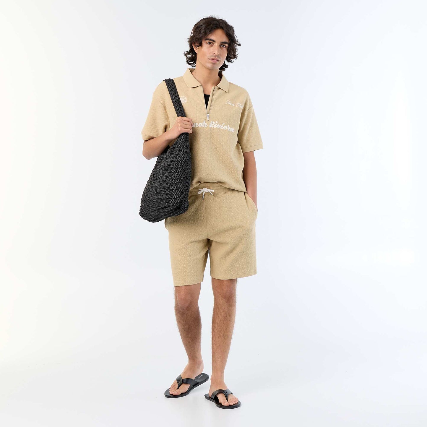 Solid Heavy Knit Shorts BEIGE