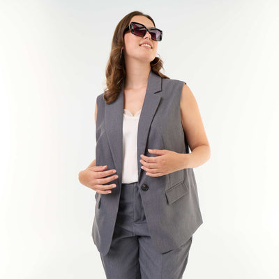 Long Sleeveless Tailored Jacket GREY
