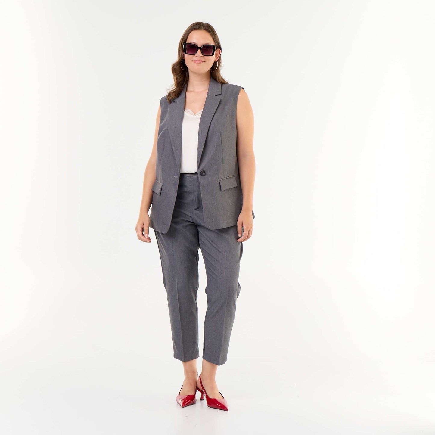 Long Sleeveless Tailored Jacket GREY