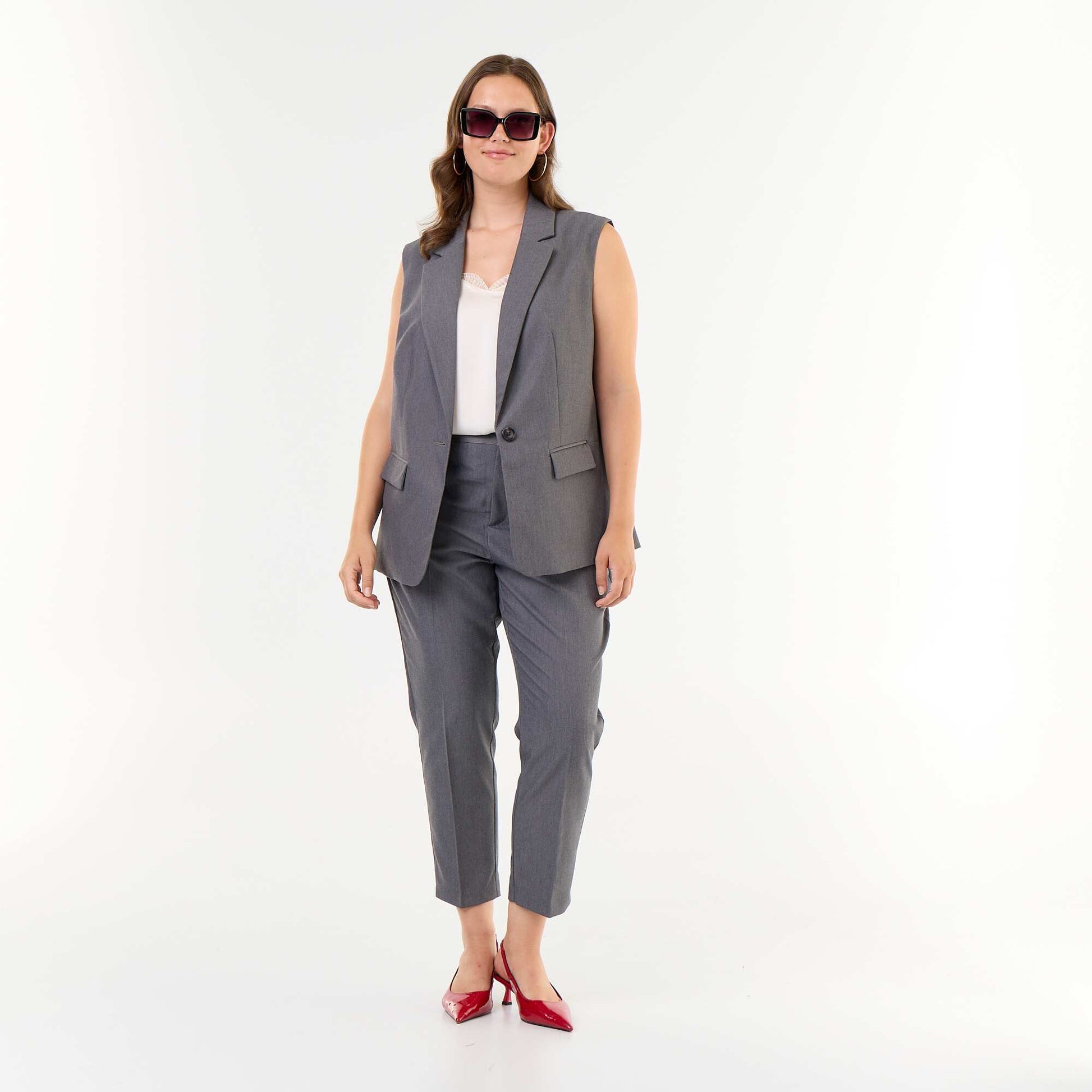 Long Sleeveless Tailored Jacket GREY