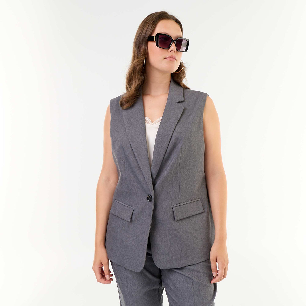 Long Sleeveless Tailored Jacket GREY