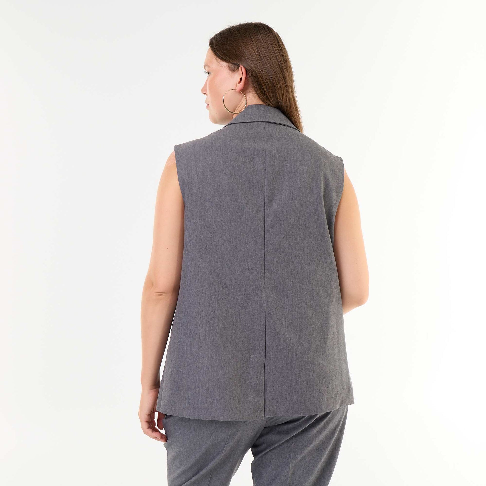 Long Sleeveless Tailored Jacket GREY