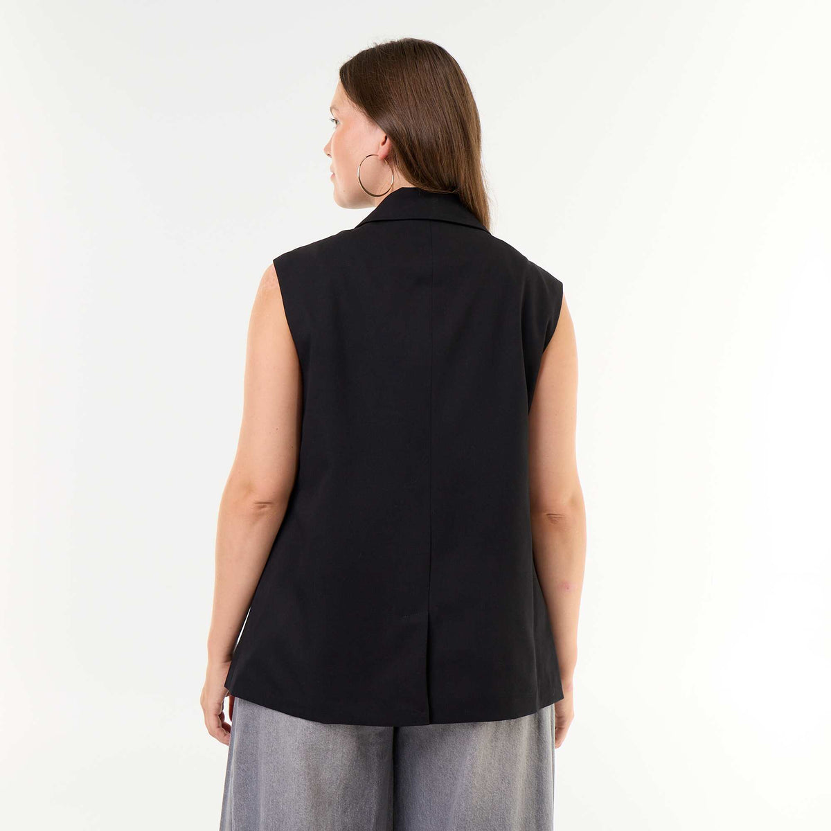 Long Sleeveless Tailored Jacket BLACK