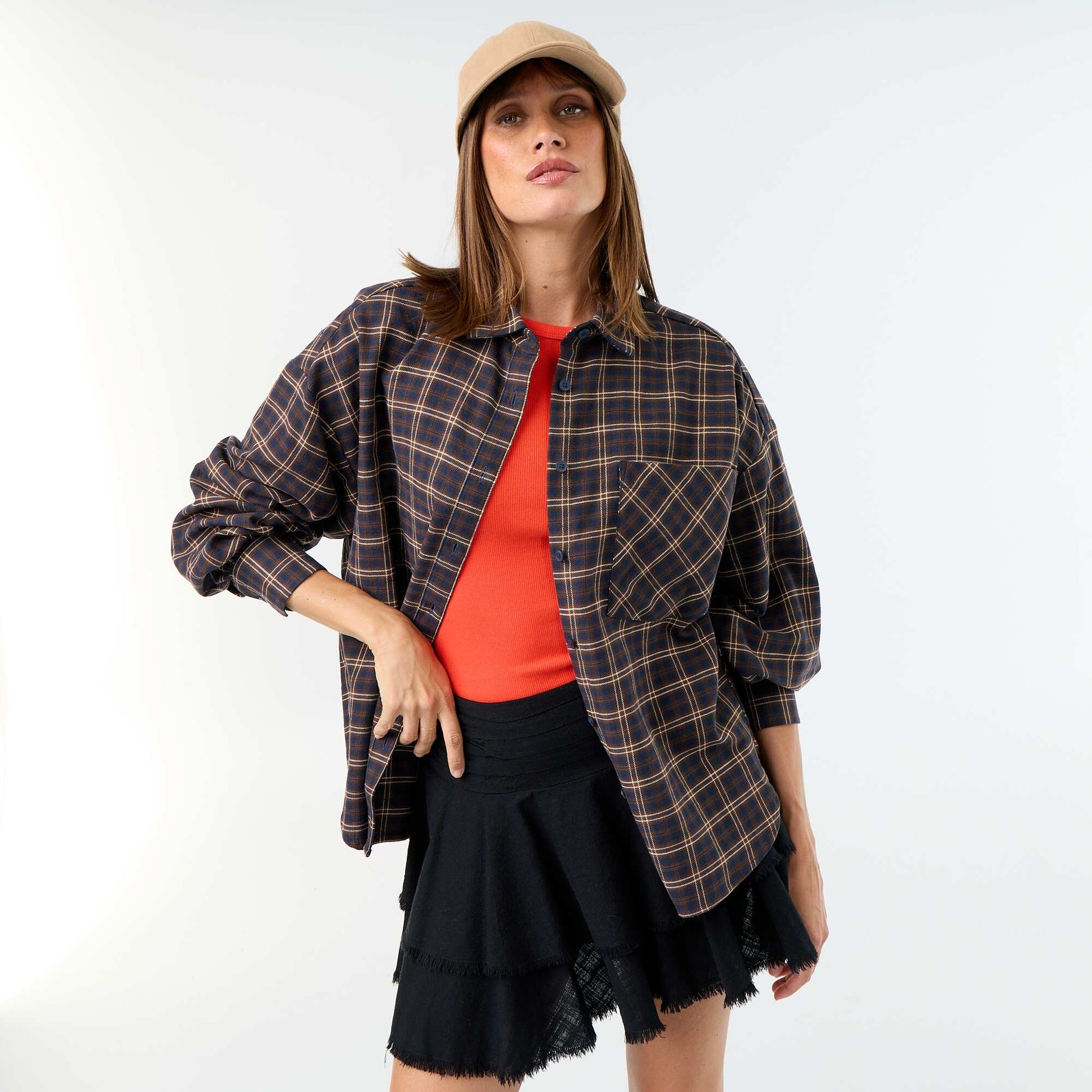 Long-sleeved checked shirt BLUE