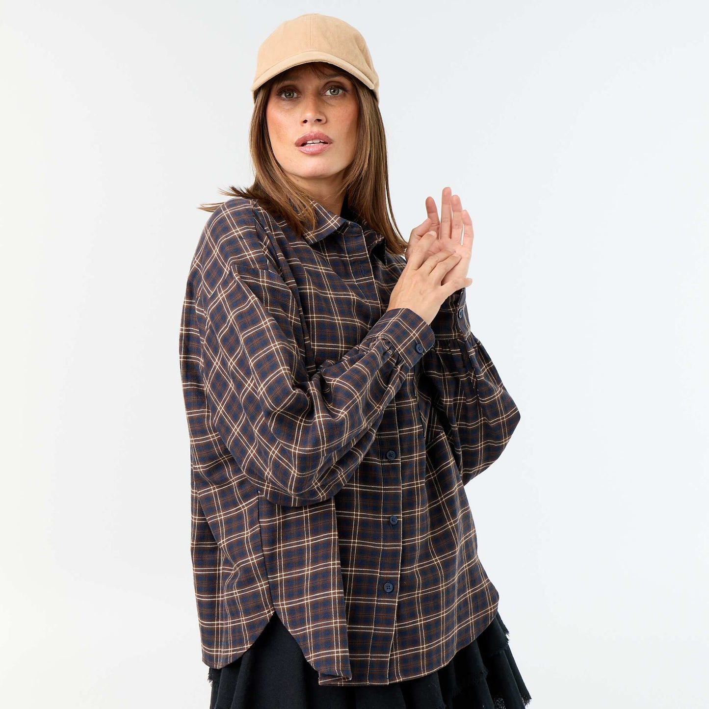 Long-sleeved checked shirt BLUE