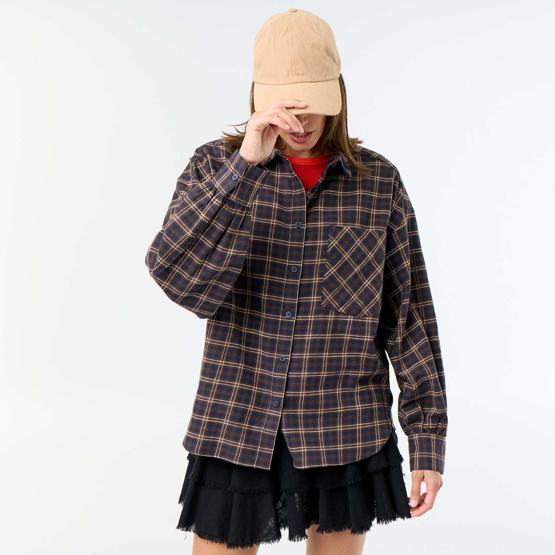 Long-sleeved checked shirt BLUE
