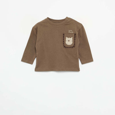 Long-sleeved T-shirt with fun pocket BROWN