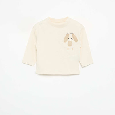 Long-sleeved T-shirt with fun pocket WHITE