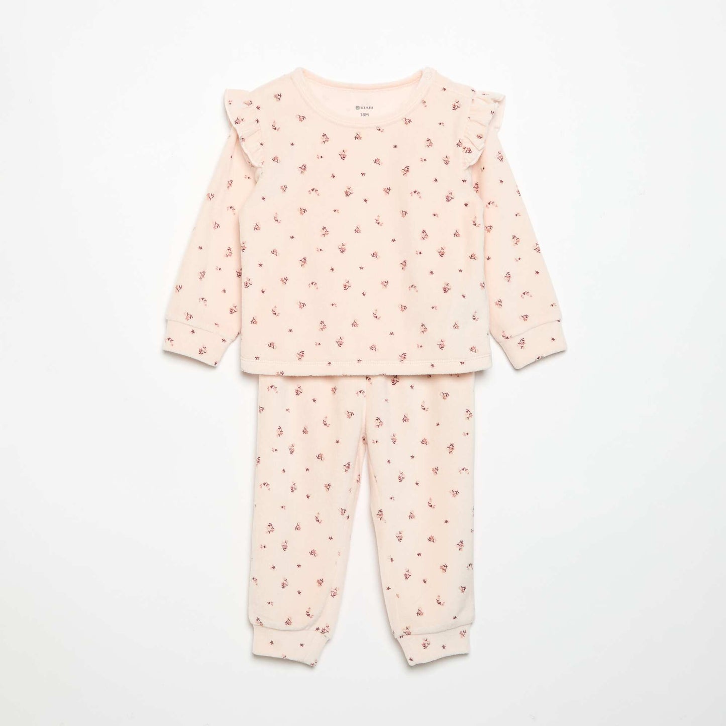 Velvet 2-Piece Pyjama Set: Ruffled Sweatshirt & Trousers PINK