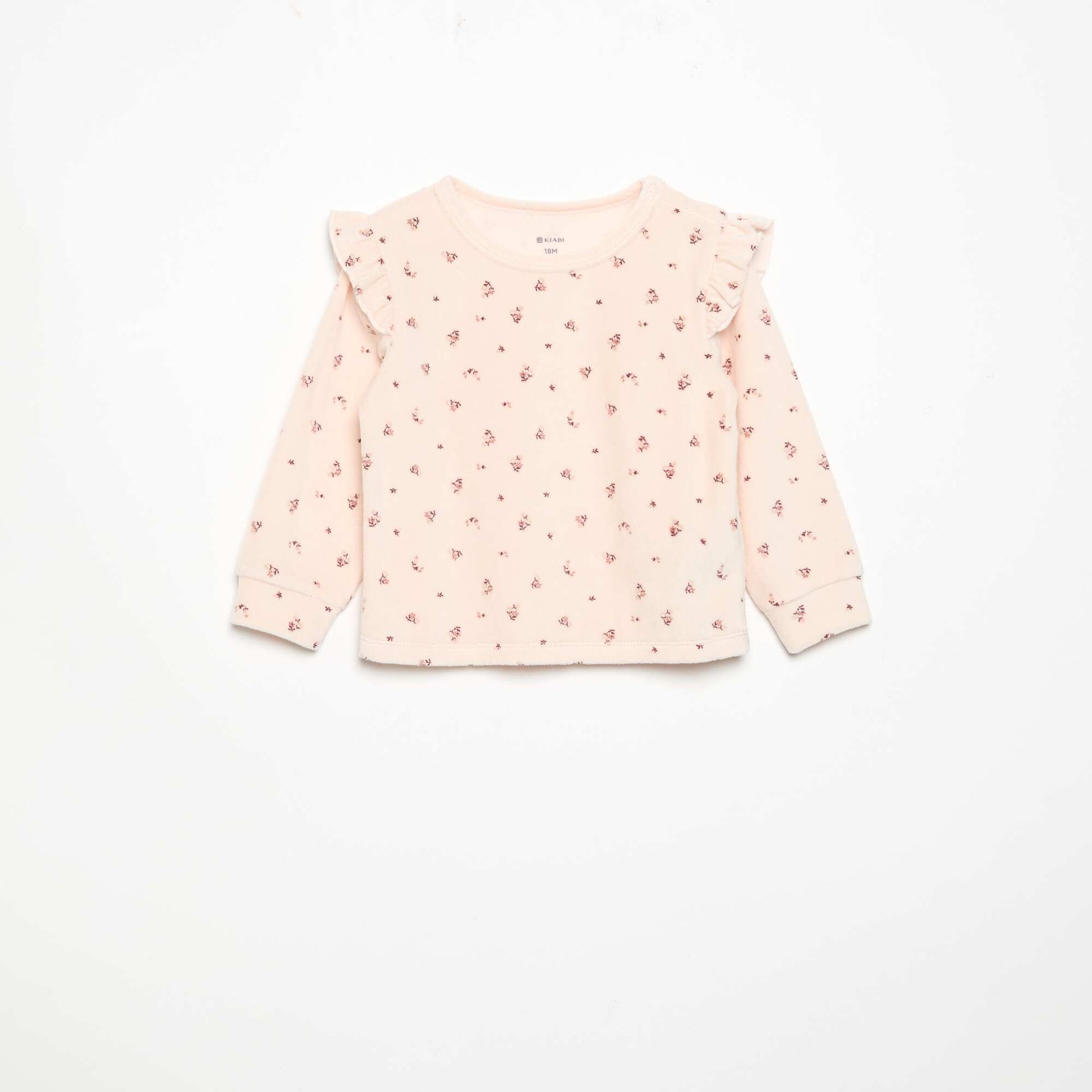 Velvet 2-Piece Pyjama Set: Ruffled Sweatshirt & Trousers PINK