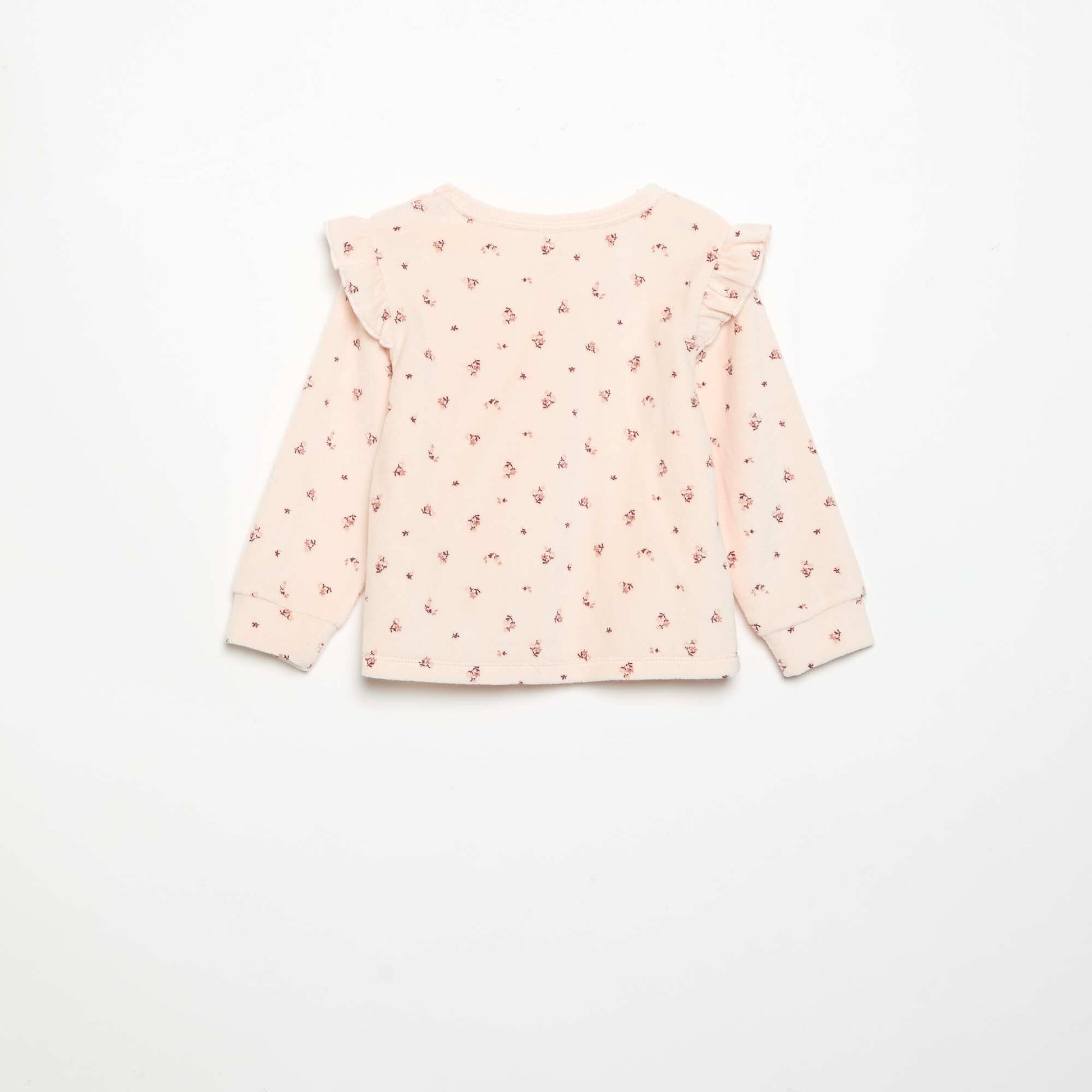 Velvet 2-Piece Pyjama Set: Ruffled Sweatshirt & Trousers PINK