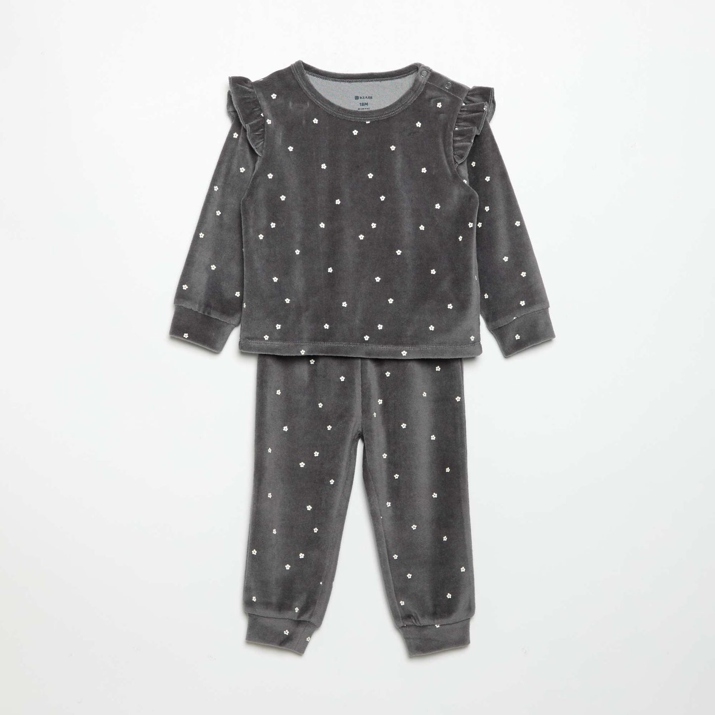Velvet 2-Piece Pyjama Set: Ruffled Sweatshirt & Trousers BLACK