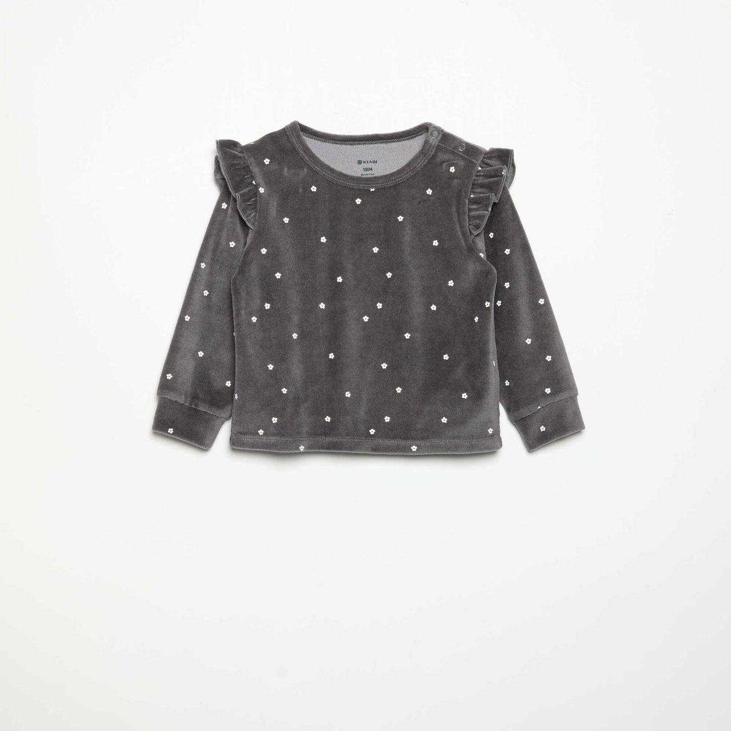 Velvet 2-Piece Pyjama Set: Ruffled Sweatshirt & Trousers BLACK