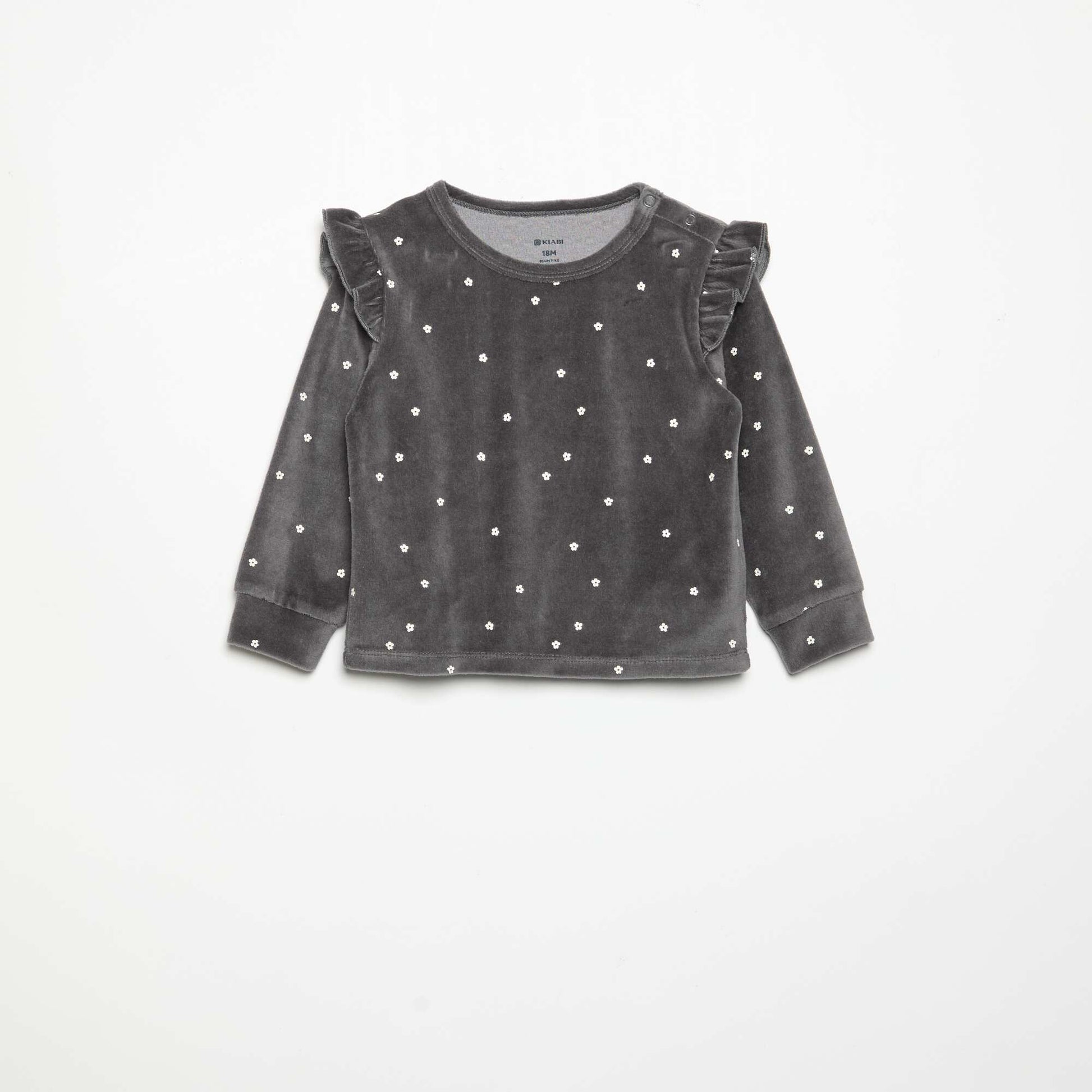 Velvet 2-Piece Pyjama Set: Ruffled Sweatshirt & Trousers BLACK
