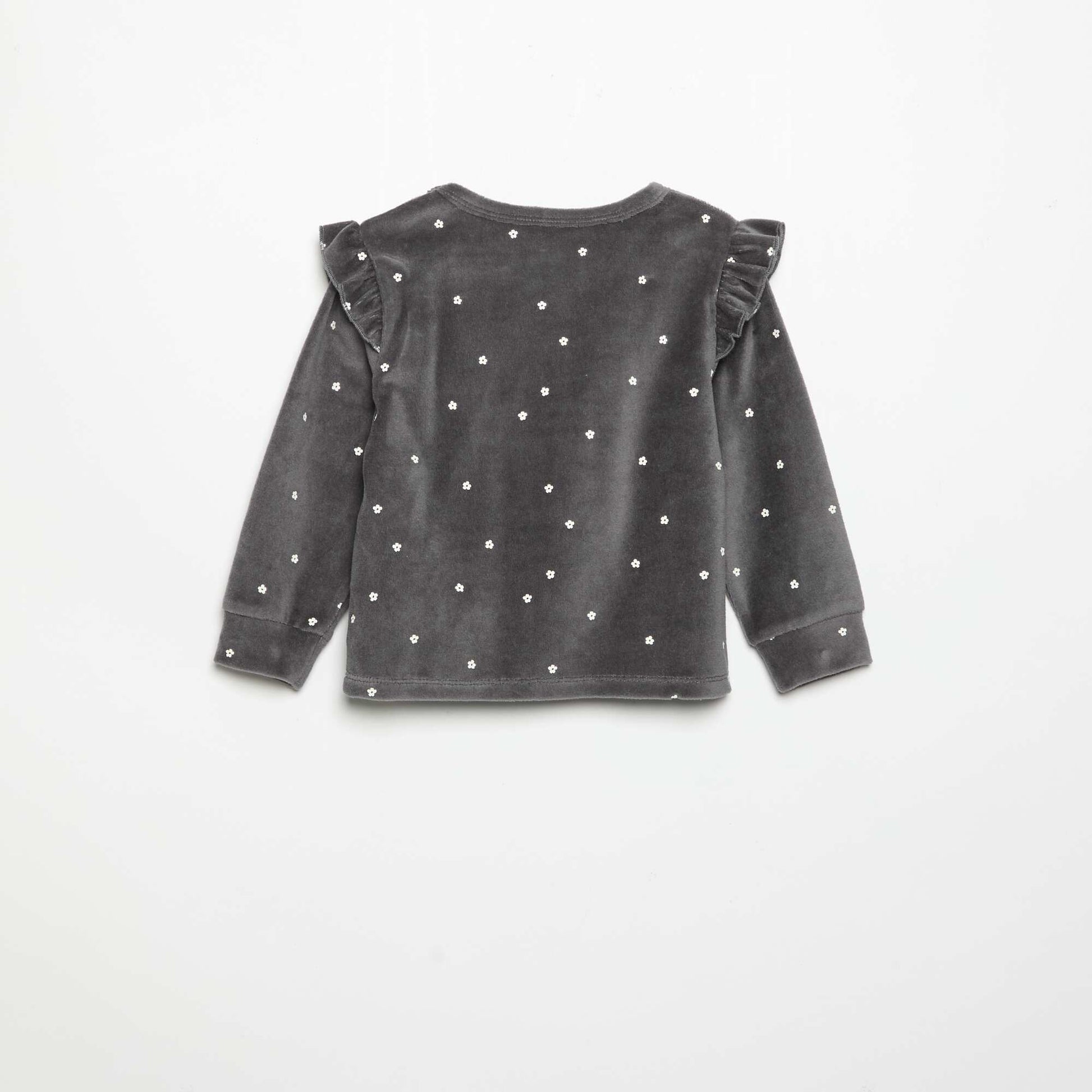 Velvet 2-Piece Pyjama Set: Ruffled Sweatshirt & Trousers BLACK