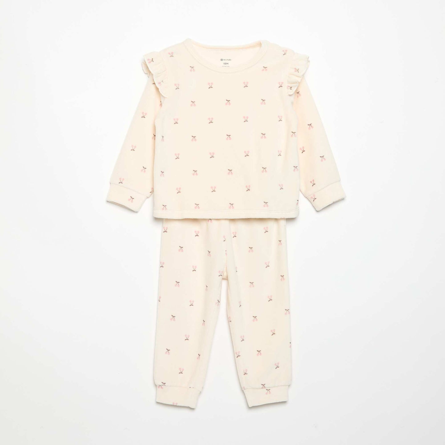 Velvet 2-Piece Pyjama Set: Ruffled Sweatshirt & Trousers BEIGE