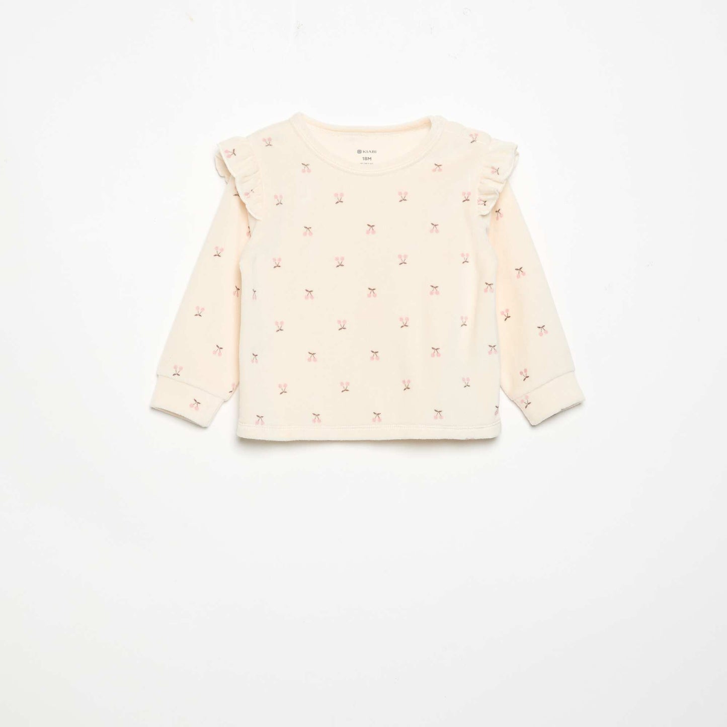 Velvet 2-Piece Pyjama Set: Ruffled Sweatshirt & Trousers BEIGE