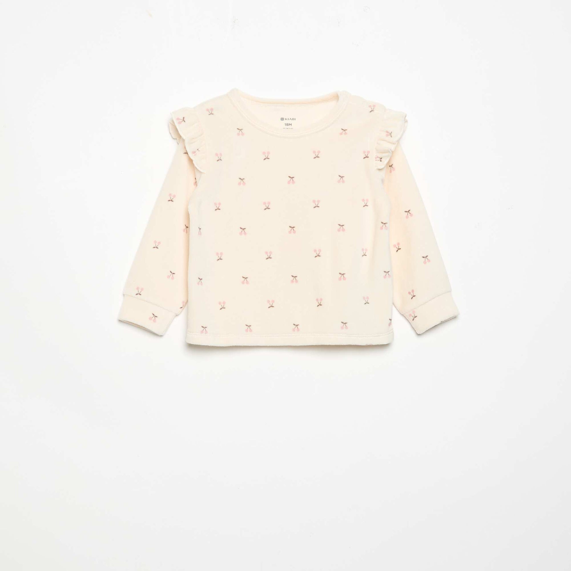 Velvet 2-Piece Pyjama Set: Ruffled Sweatshirt & Trousers BEIGE