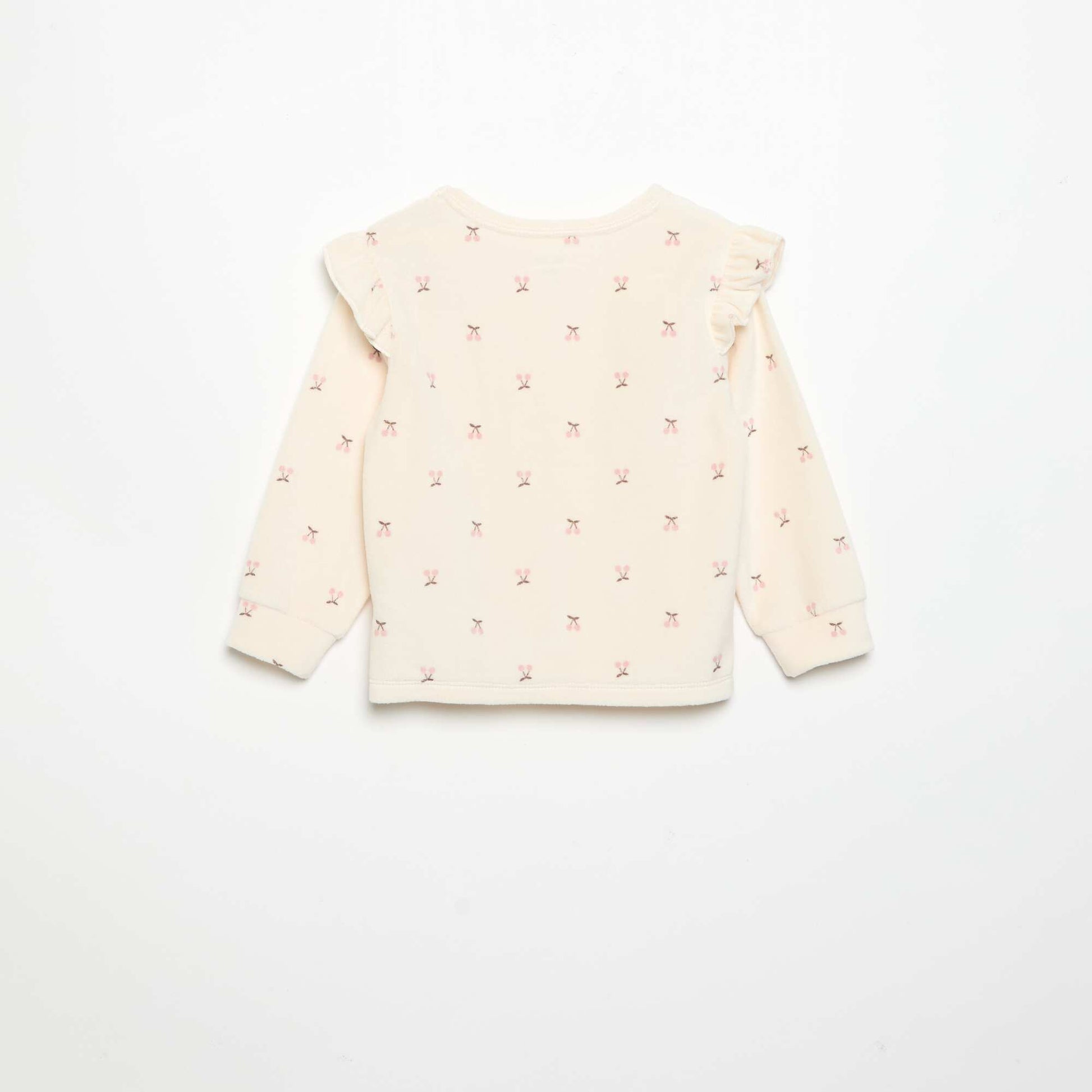 Velvet 2-Piece Pyjama Set: Ruffled Sweatshirt & Trousers BEIGE