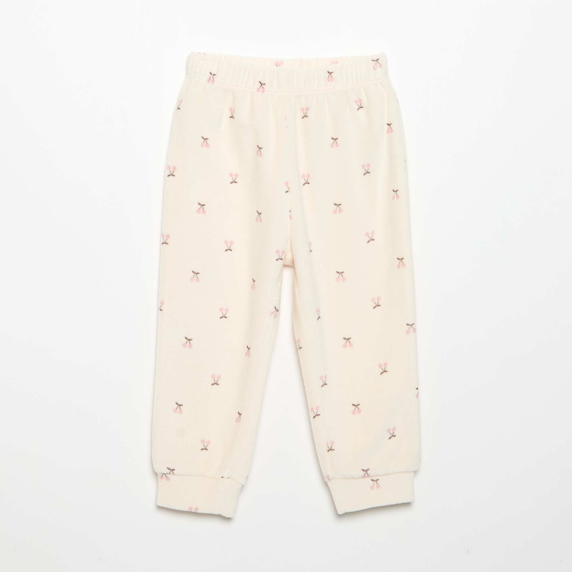 Velvet 2-Piece Pyjama Set: Ruffled Sweatshirt & Trousers BEIGE