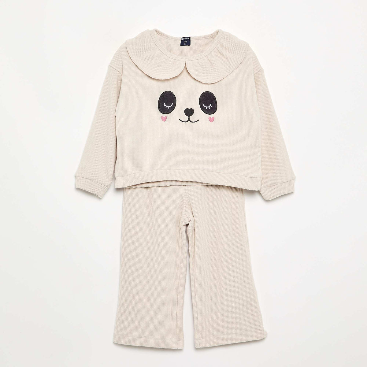2-piece Waffle Knit Pajamas - Sweatshirt + Pants ECRU