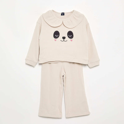 2-piece Waffle Knit Pajamas - Sweatshirt + Pants ECRU