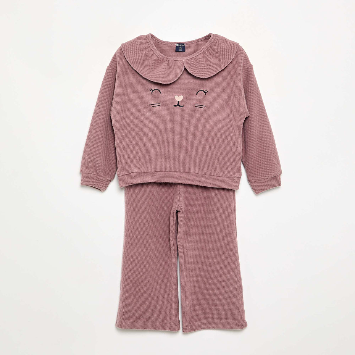 2-piece Waffle Knit Pajamas - Sweatshirt + Pants OLD PINK