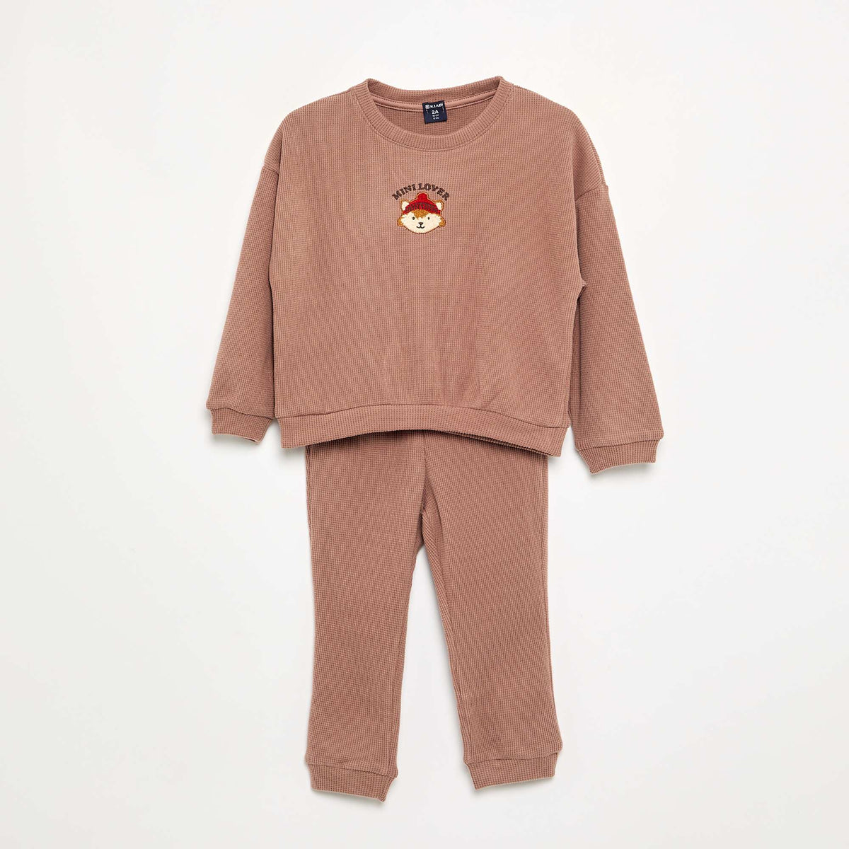 2-piece Waffle Knit Pyjamas - Sweatshirt + Trousers BROWN