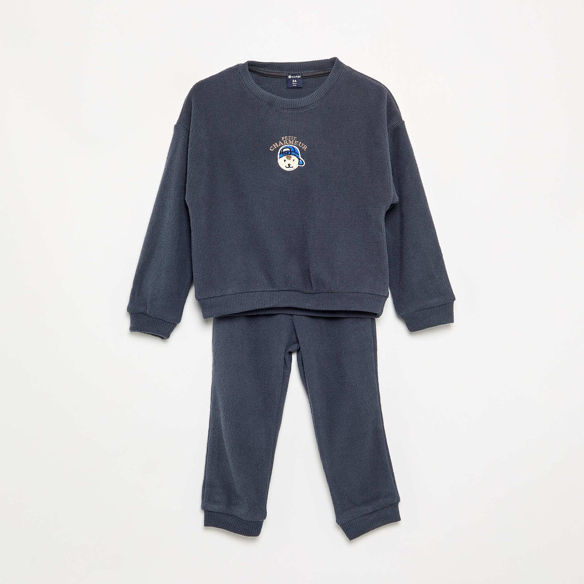 2-piece Waffle Knit Pyjamas - Sweatshirt + Trousers BLUE
