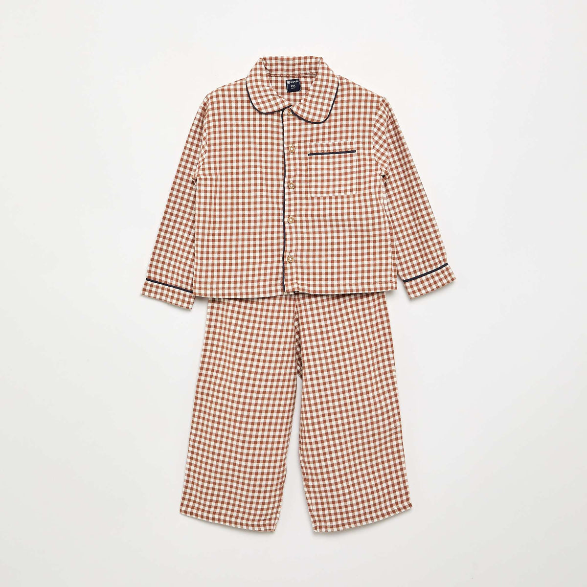 2-piece flannel pajamas - Button-up top + pants BROWN