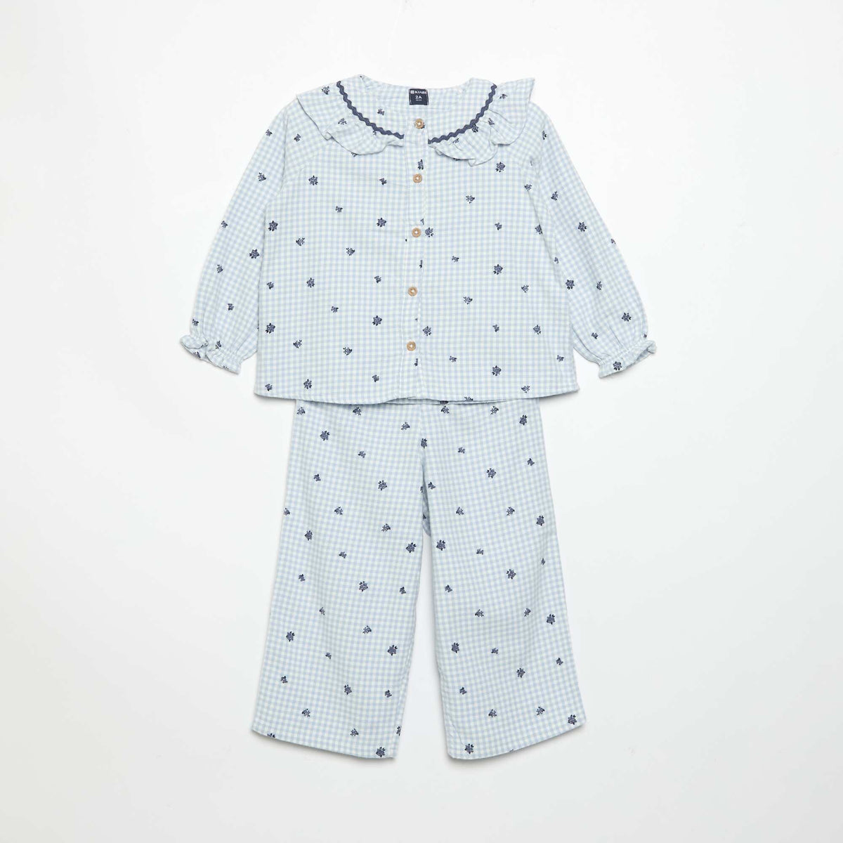 2-piece Flannel Pajamas - Button-up Top + Pants BLUE