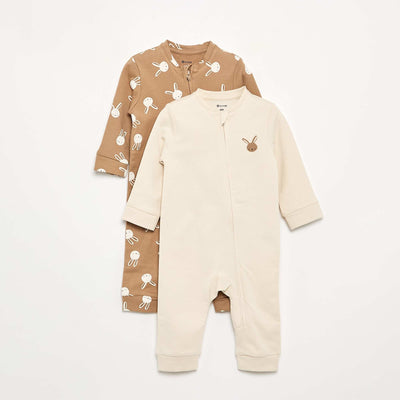 Pack of 2 Cotton Sleepsuits BROWN