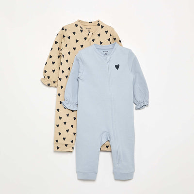 Pack of 2 Cotton Sleepsuits BEIGE