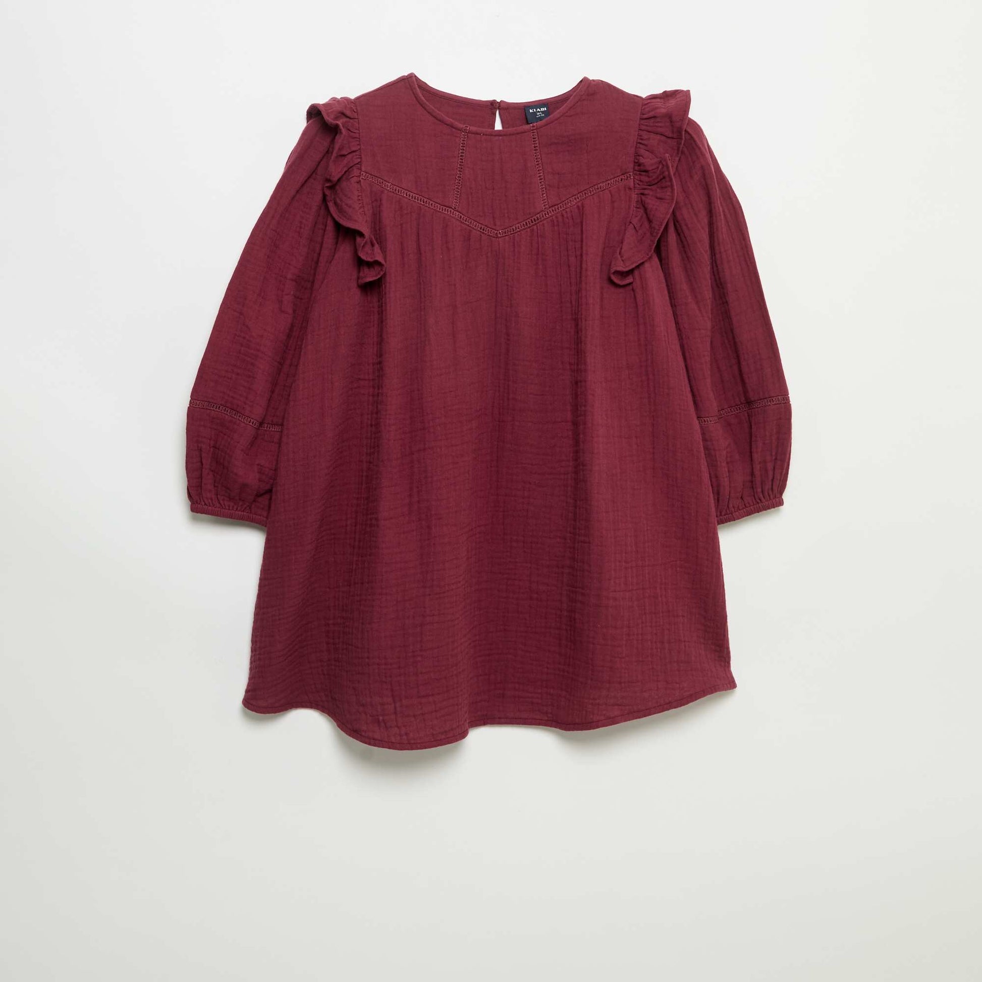 Cotton gauze dress with ruffled armholes PURPLE