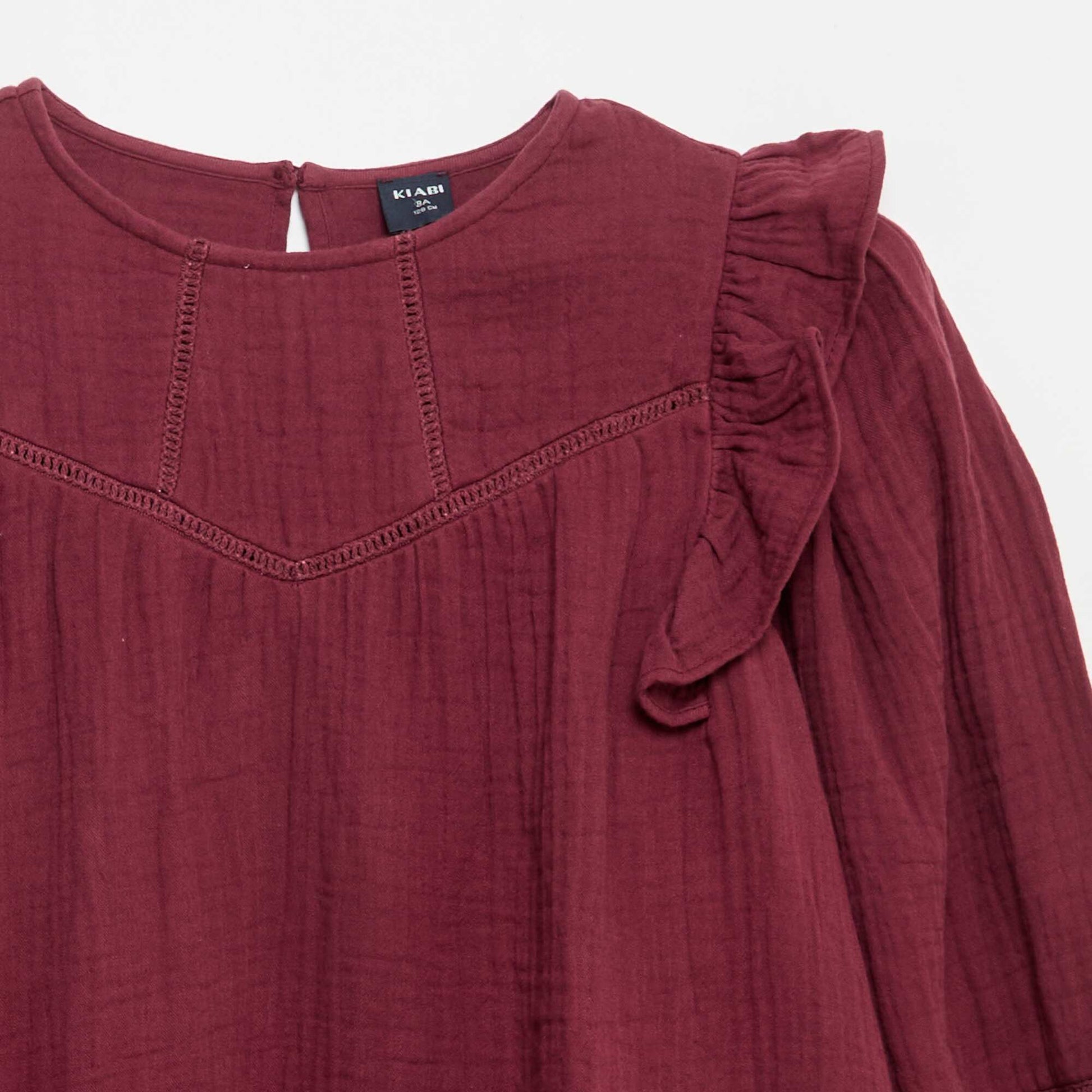 Cotton gauze dress with ruffled armholes PURPLE