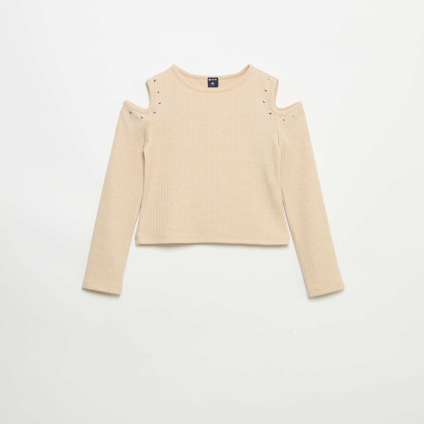 Ribbed Off-the-Shoulder T-shirt BEIGE