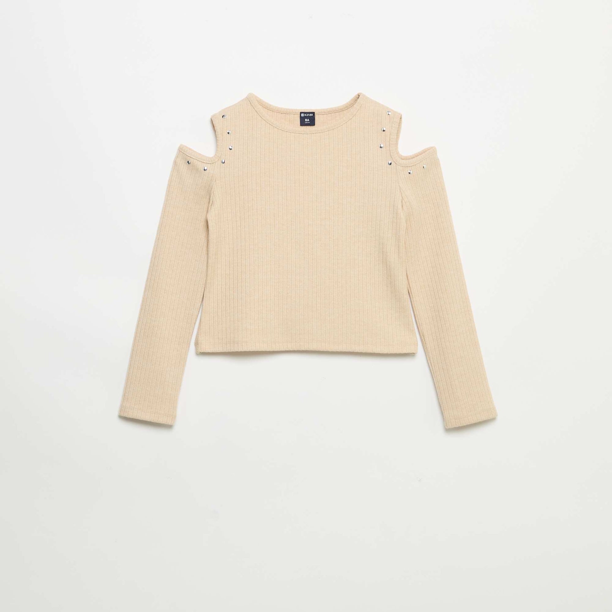 Ribbed Off-the-Shoulder T-shirt BEIGE