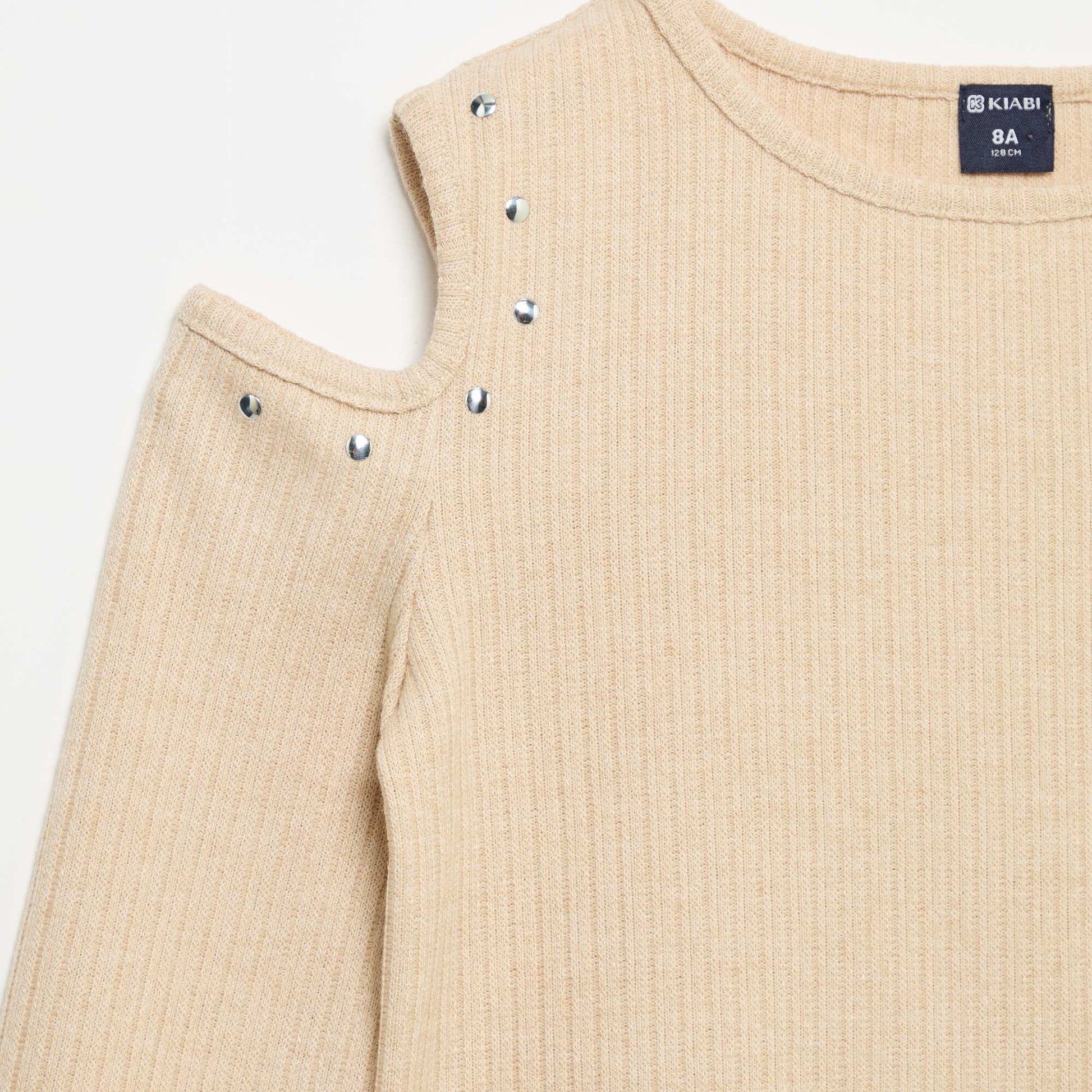 Ribbed Off-the-Shoulder T-shirt BEIGE