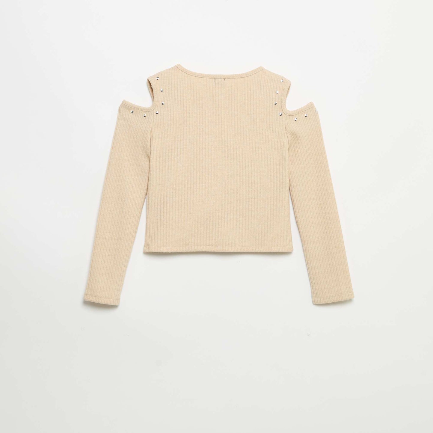 Ribbed Off-the-Shoulder T-shirt BEIGE