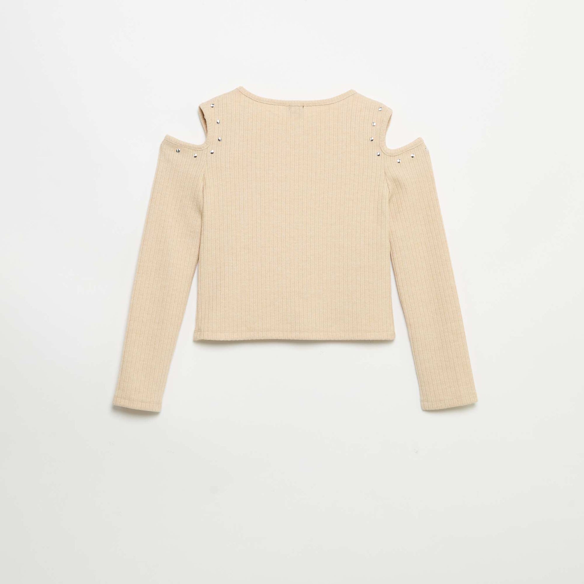 Ribbed Off-the-Shoulder T-shirt BEIGE