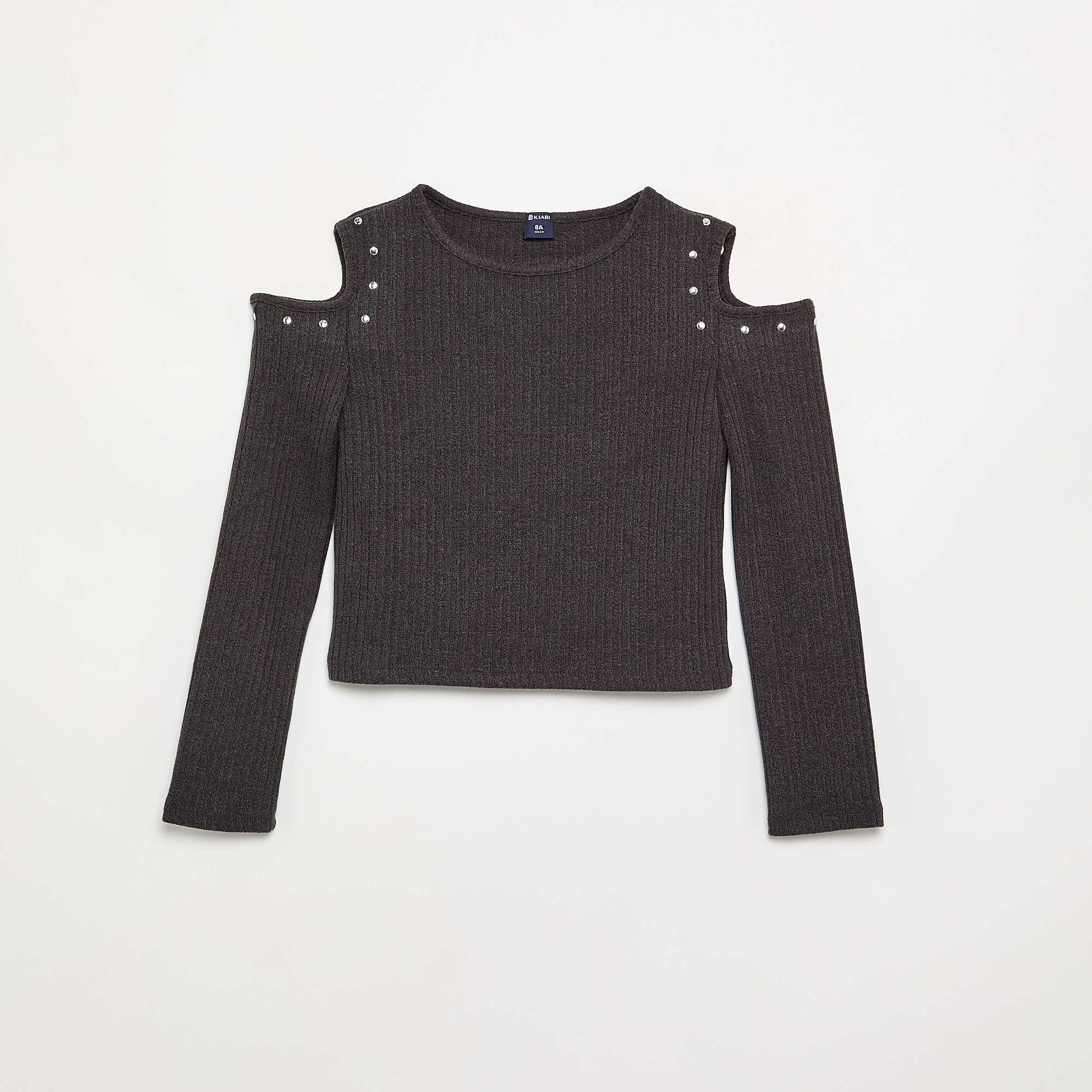 Ribbed Off-the-Shoulder T-shirt BLACK