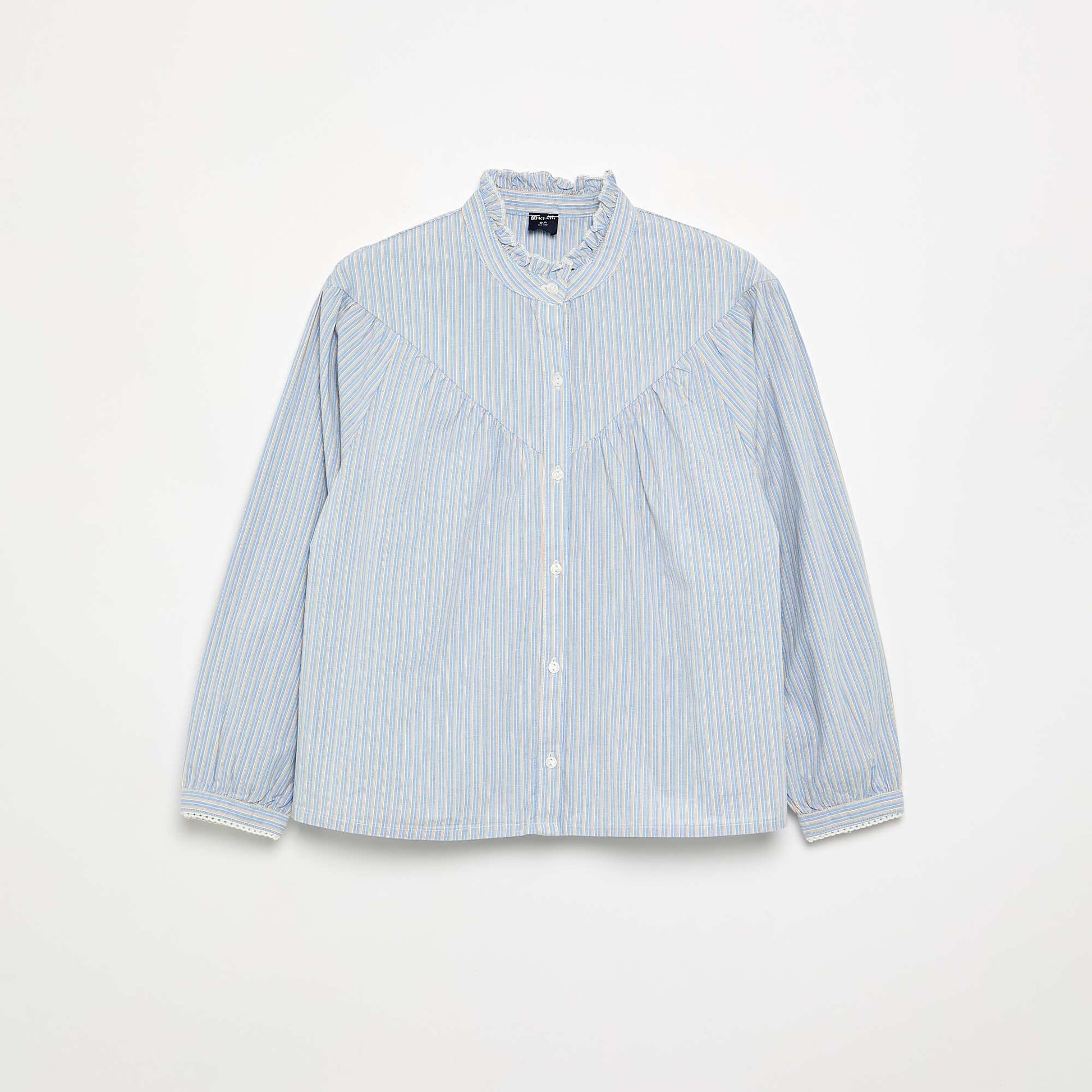 Striped blouse with fancy collar BLUE